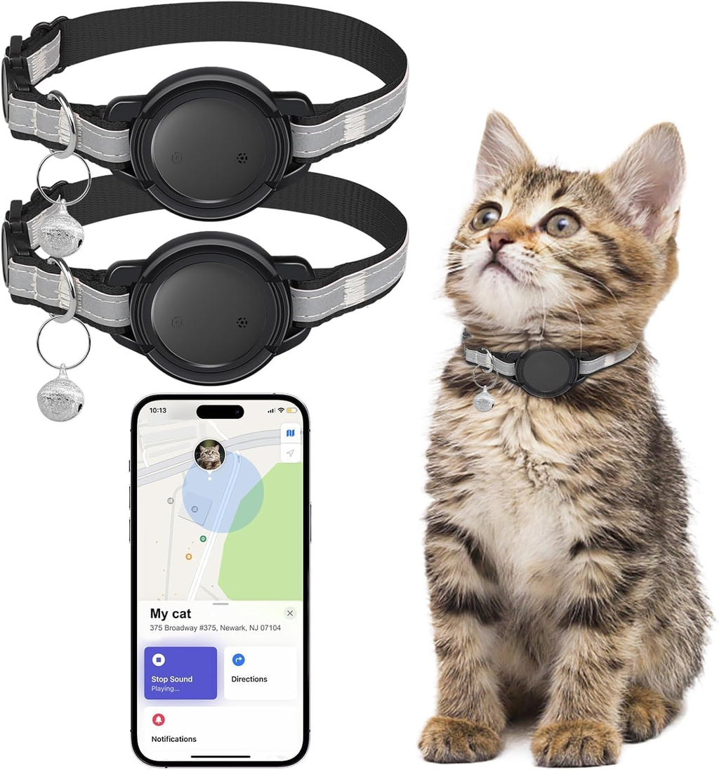GPS Tracker for Cats, No Subscription Fees, Supports Apple Find My, 2 Pack