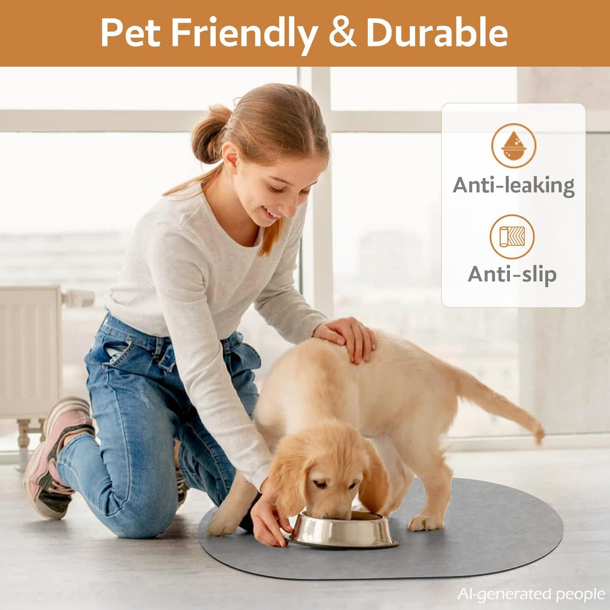 MontVoo Absorbent Dog Food Mat-Dog Mat for Food and Water Bowl | Quick Dry Pet Dish Mat, No Stains & Easy Clean Cat Rug for Messy Drinkers Cat Accessories Pet Supplies, 17"x28", Lightgrey