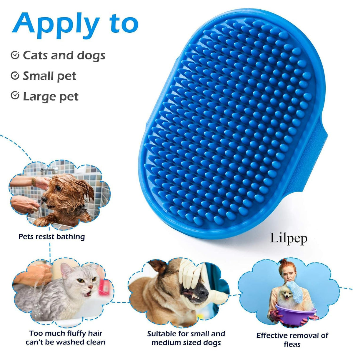 Dog Grooming Brush, Lilpep Pet Shampoo Bath Brush Soothing Massage Rubber Comb with Adjustable Ring Handle for Long Short Haired Dogs and Cats (Yellow, pack of 1)
