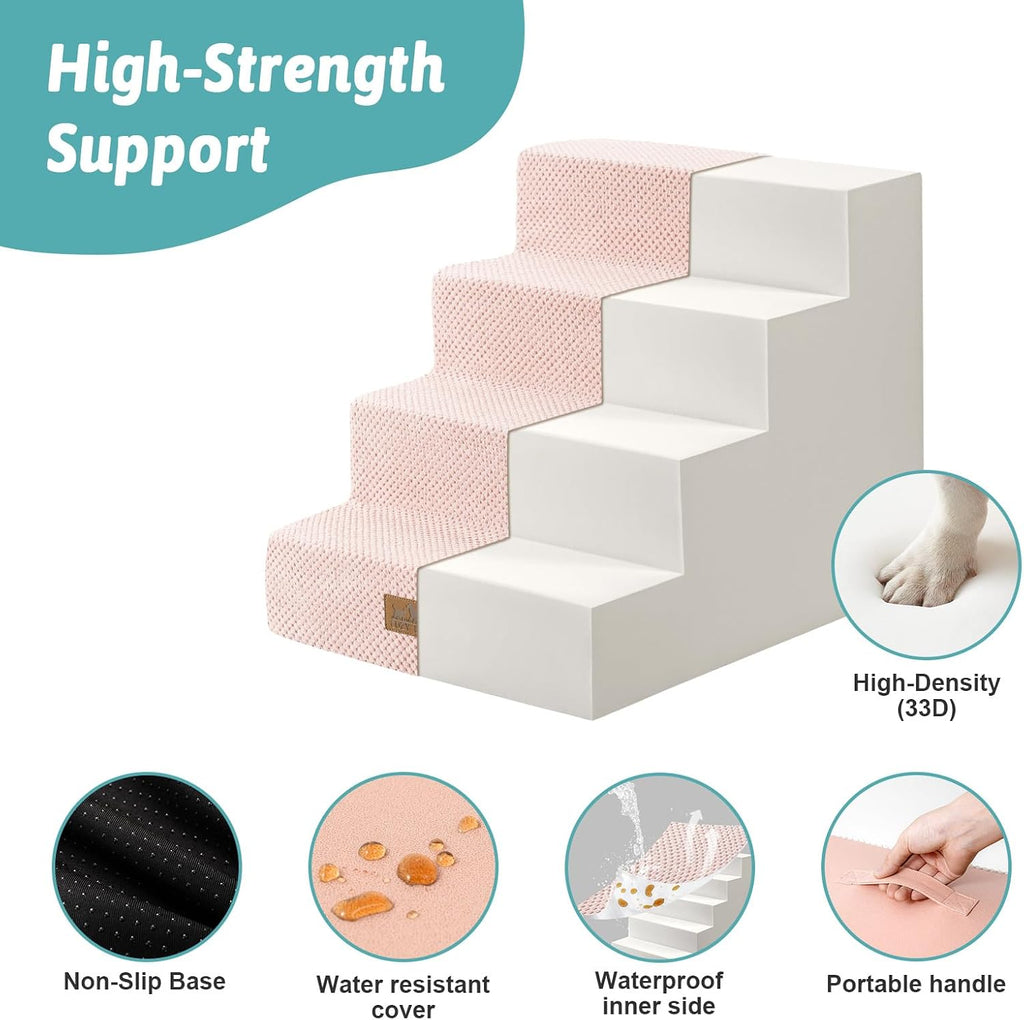 COZY KISS Dog Stairs for Small Dogs, 4 Step Pet Stairs for Beds & Couches