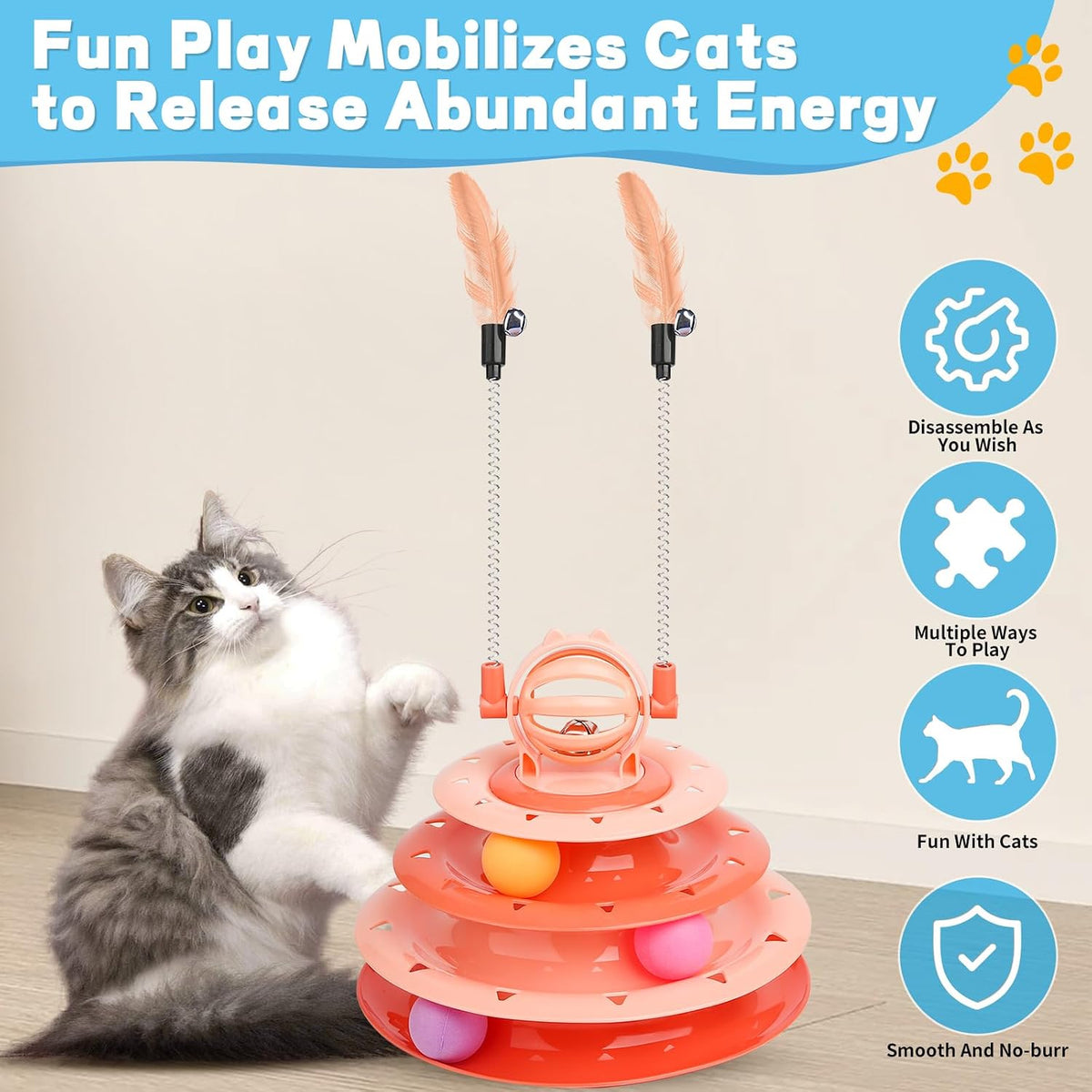 Goosheep Interactive Cat Puzzle & Ball Toy Kit with 2 Cat Teasers (Orange)