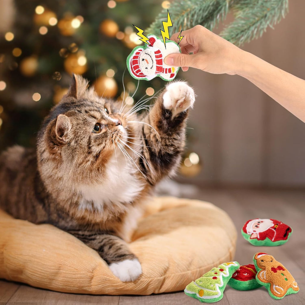 Retro Shaw Catnip Cat Toys Christmas, Cute Santa Claus Xmas Trees Snowman
