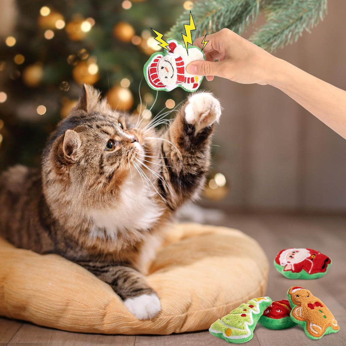 Retro Shaw Catnip Cat Toys Christmas, Cute Santa Claus Xmas Trees Snowman