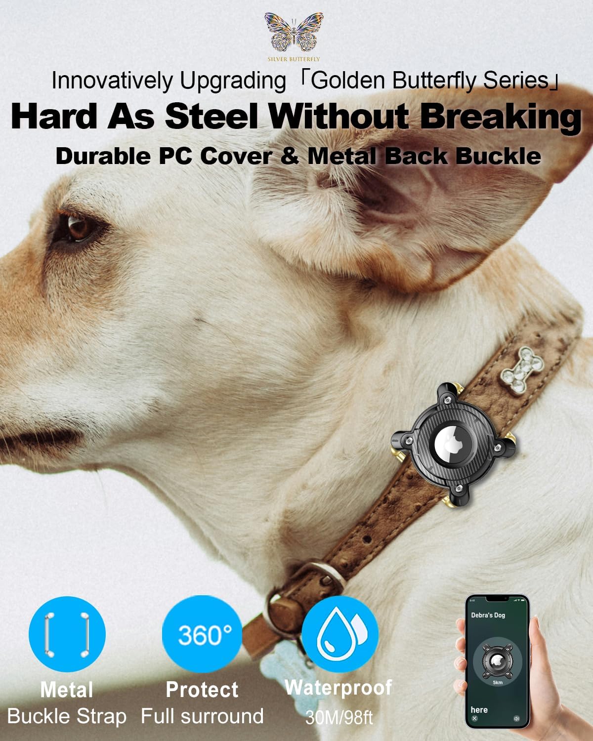 2 Pack Airtag Dog Collar Holder,IPX8 Waterproof Airtag Holder for Dog Collar,Removable Metal Buckle Strap-Ultralight Hard TPU Dog Collar Airtag Holder,Compatible Apple AirTag, XBSJ-2-B-L