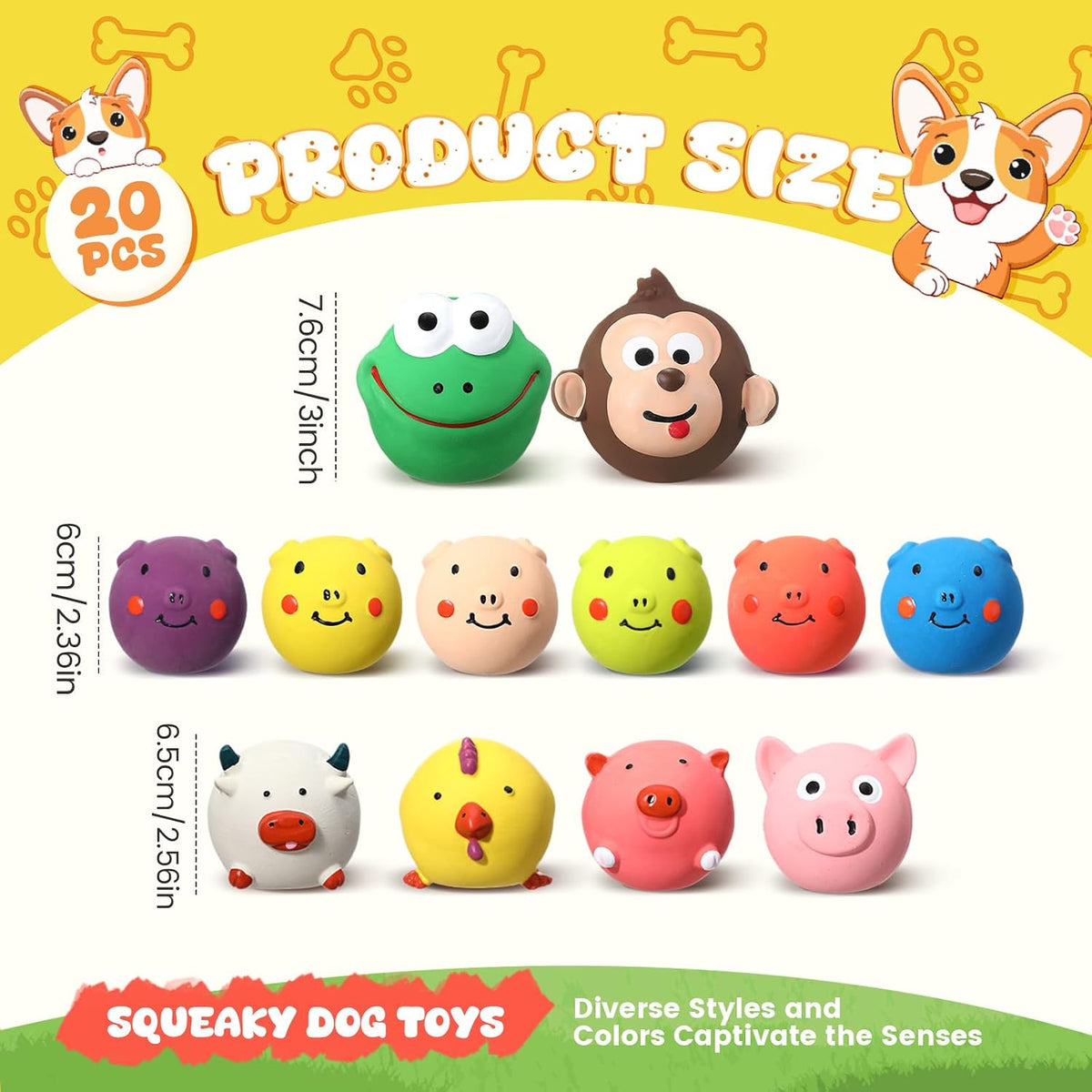 20 Pack Latex Dog Squeaky Toys Soft Squeak Balls for Pets
