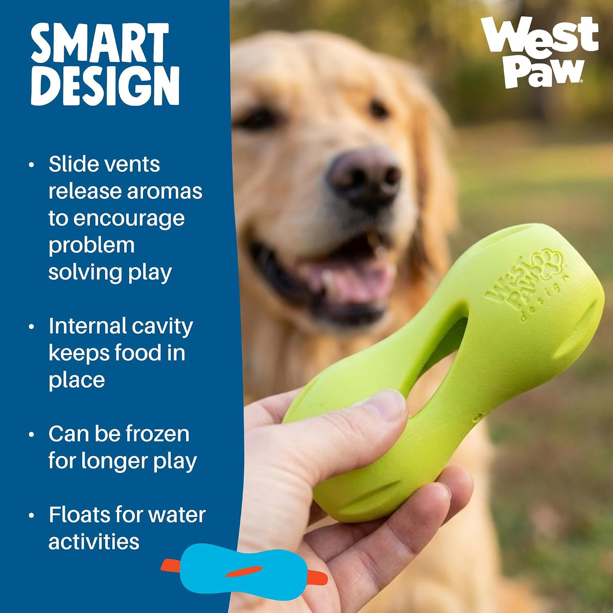 WEST PAW Qwizl Durable Zogoflex Dog Puzzle Toy for Mental Stimulation, and Enrichment - Treat Dispensing for Bully Sticks and Dental Sticks - Dishwasher Safe - Made in USA - Small - Aqua