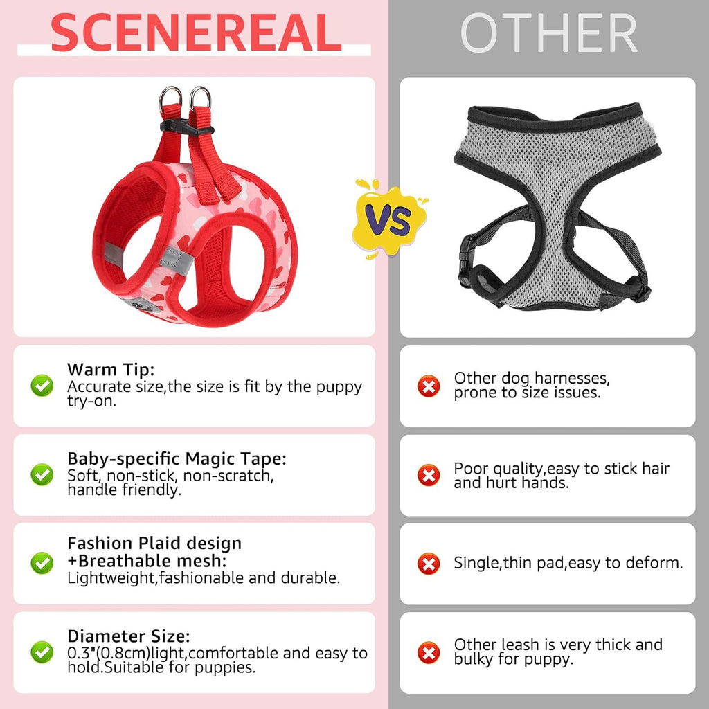 SCENEREAL Valentines Small Dog Harness Collar and Leash Set,Step-in No Pull