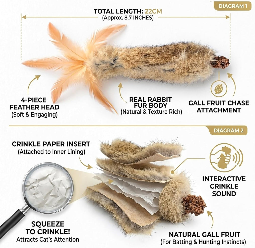 3PCS Cat Rabbit Feather Fur Silvervine Crinkle Kicker for Cats