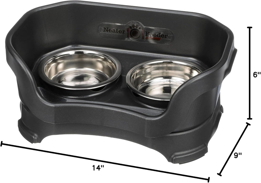 Neater Pet Brands Neater Feeder Deluxe Mess Proof Cat Bowls Elevated, Made in USA, No Spill Raised Bowls for Indoor Cats, Stainless Steel Food and Water Bowl Set, Pet Dish Feeding Station, Black 