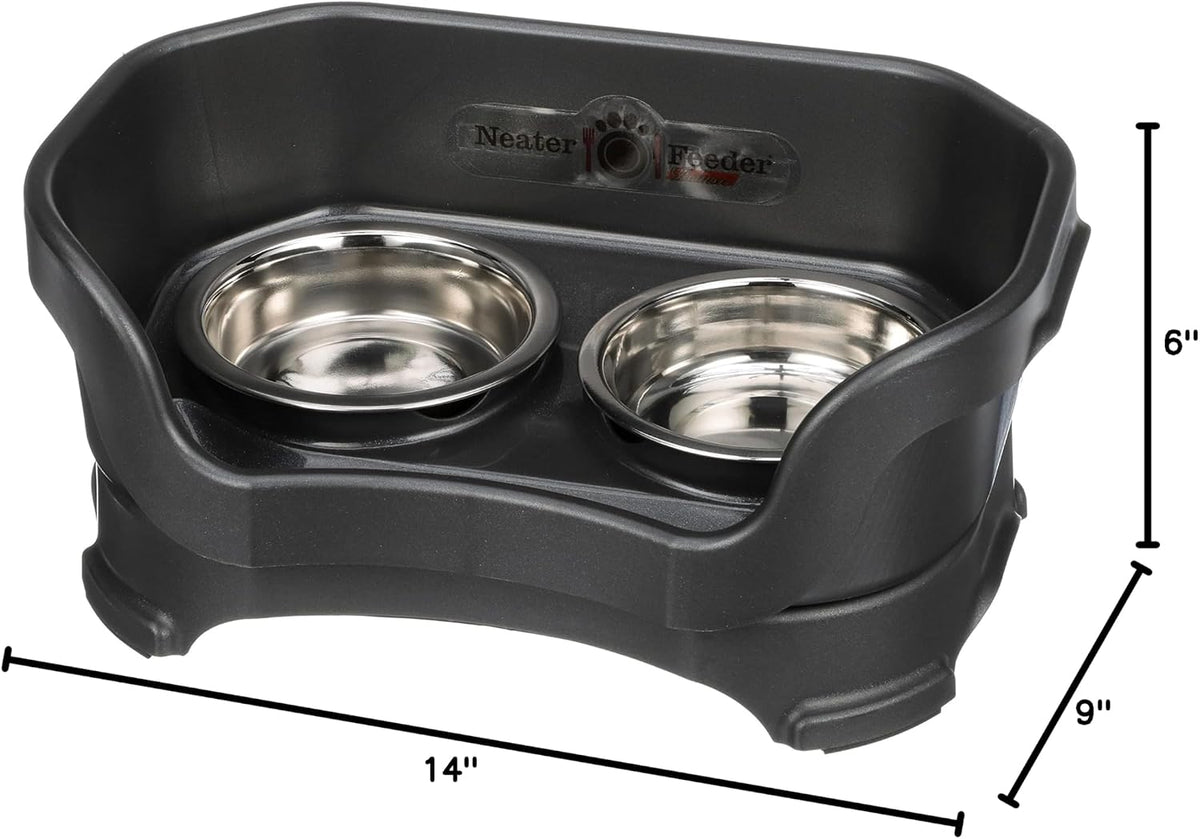 Neater Pet Brands Neater Feeder Deluxe Mess Proof Cat Bowls Elevated, Made in USA, No Spill Raised Bowls for Indoor Cats, Stainless Steel Food and Water Bowl Set, Pet Dish Feeding Station, Black 