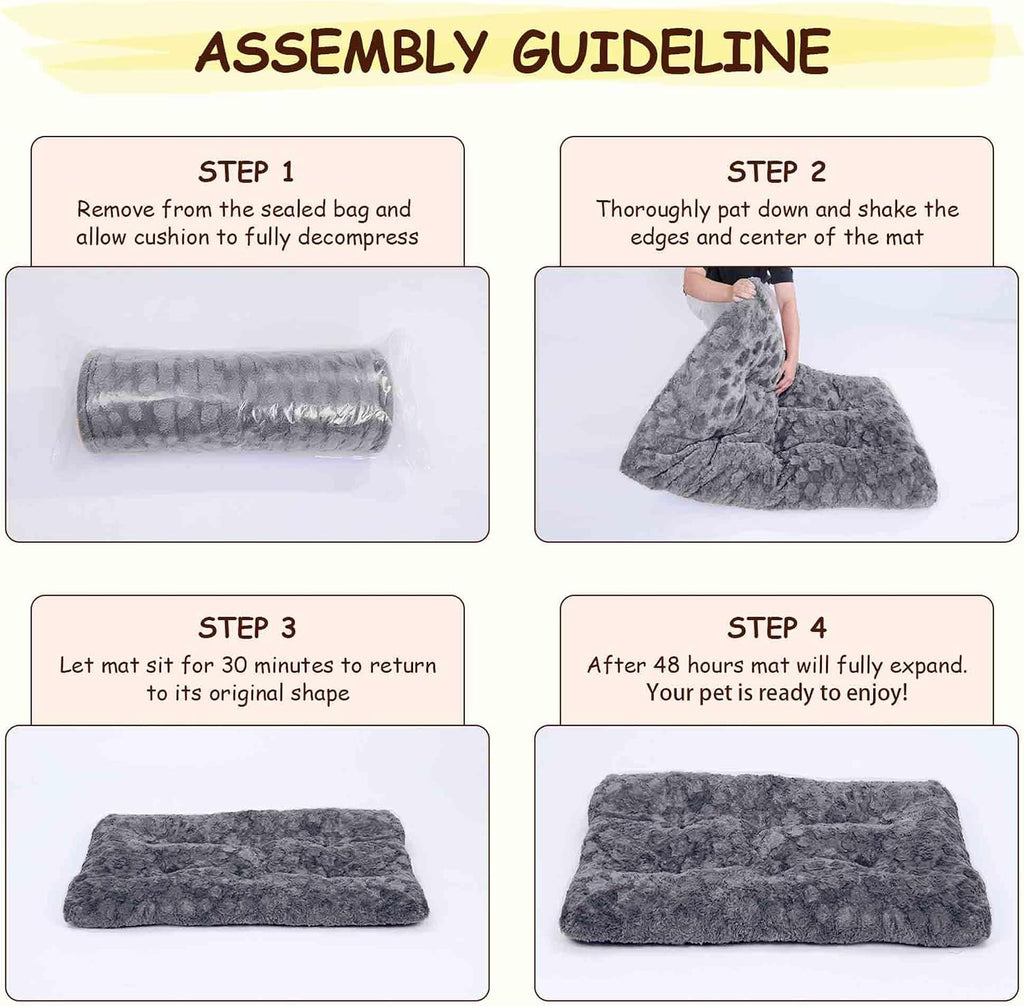 Washable Dog Bed for Small to Large Dogs, Calming Anti Anxiety Medium Dog Bed, Deluxe Plush Faux Fur Crate Beds, Comfy Fluffy Kennel Pad Pet Mat with Non-Slip Bottom, 41"x27", Dark Grey