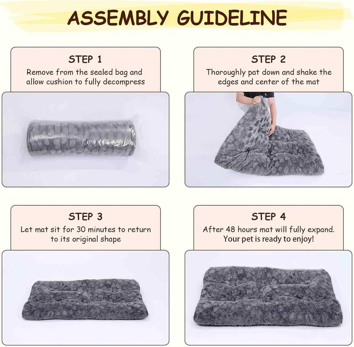 Washable Dog Bed for Small to Large Dogs, Calming Anti Anxiety Medium Dog Bed, Deluxe Plush Faux Fur Crate Beds, Comfy Fluffy Kennel Pad Pet Mat with Non-Slip Bottom, 41"x27", Dark Grey