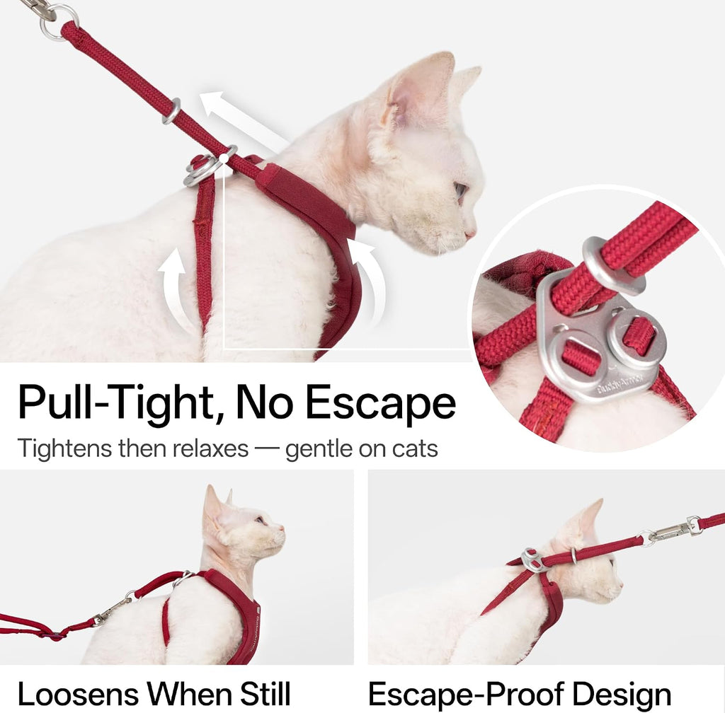 Escape Proof Cat Harness and Leash Set, Y Shape Cat Harness Adjustable Anti-Choke Soft Padded Vest Harness Hands Free Cat Rope Leash and Harness Set for Kitten Cats≤26lbs (Burgundy, S)