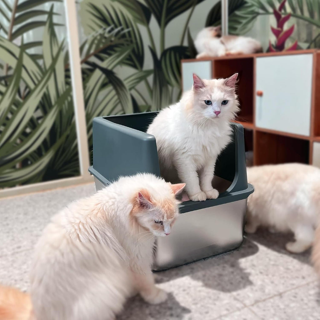 Stainless Steel Litter Box with Lid,Metal Cat Litter Box,23.5x15.5x16in
