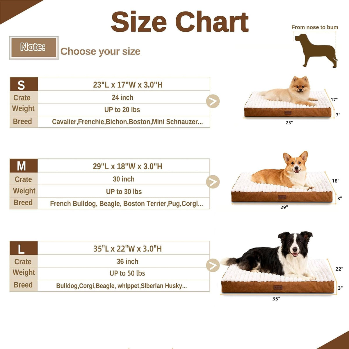 Orthopedic Dog Bed for Medium Dogs,Firm Egg Crate Foam,Nonslip Bottom,Brown