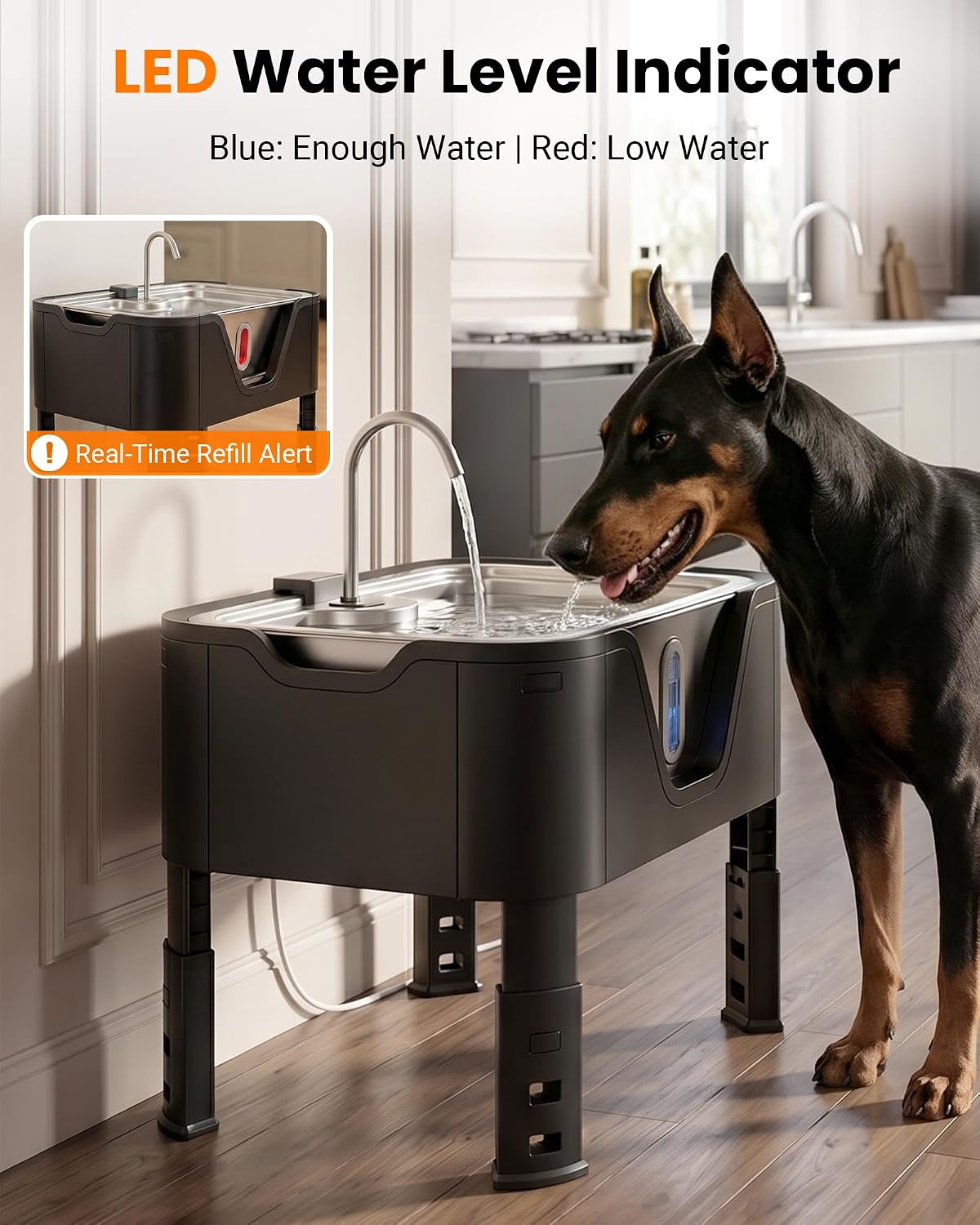 3.96Gal XL Large Dog Water Fountain Elevated Dog Water Bowl with 3 Filters