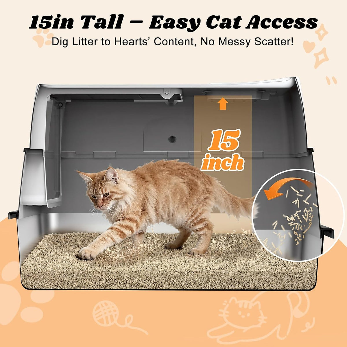 Stainless Steel Litter Box with Lid | Extra Large Enclosed Cat Litter Box | High Sided Metal Litter Boxes for Big Cats | 100% Anti-Urine Leakage | Odor‑Resistant | Non-Stick with Litter Scoop Set & Mat