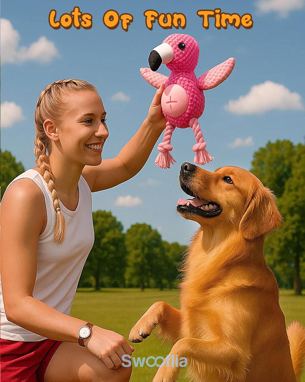 Swooflia Tug of War Dog Toy - Enrichment Interactive Squeaky Rope Toys to Keep Them Busy, Plush Cute Teething Clean for Small Dogs Crinkle Puppy Chew Toy for Treat and Playing