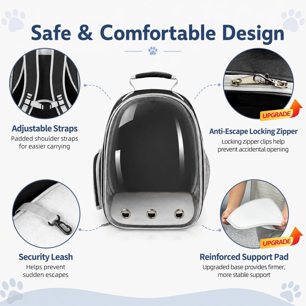 Expandable Cat Carrier Backpack with Bubble Window and Mesh, Black