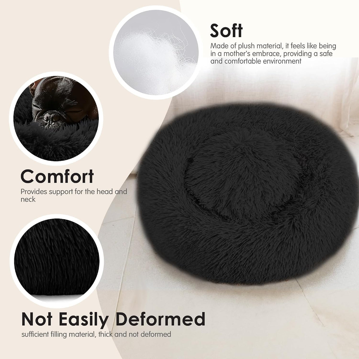 Hoewina Dog & Cat Bed, 20in Cat Beds for Indoor Cats (Black)