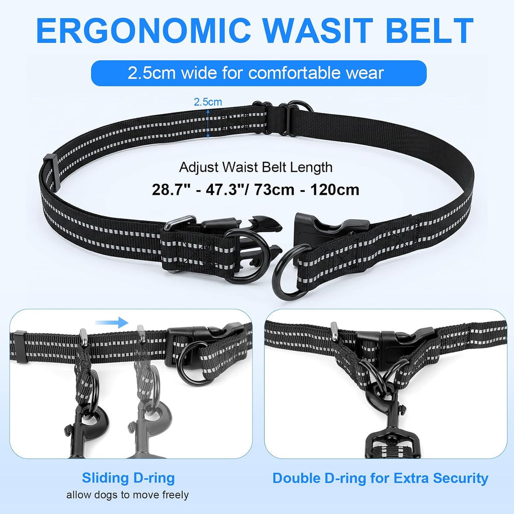 Philorn Hands Free Dog Leash for 2 Dogs, Adjustable Waist Leash