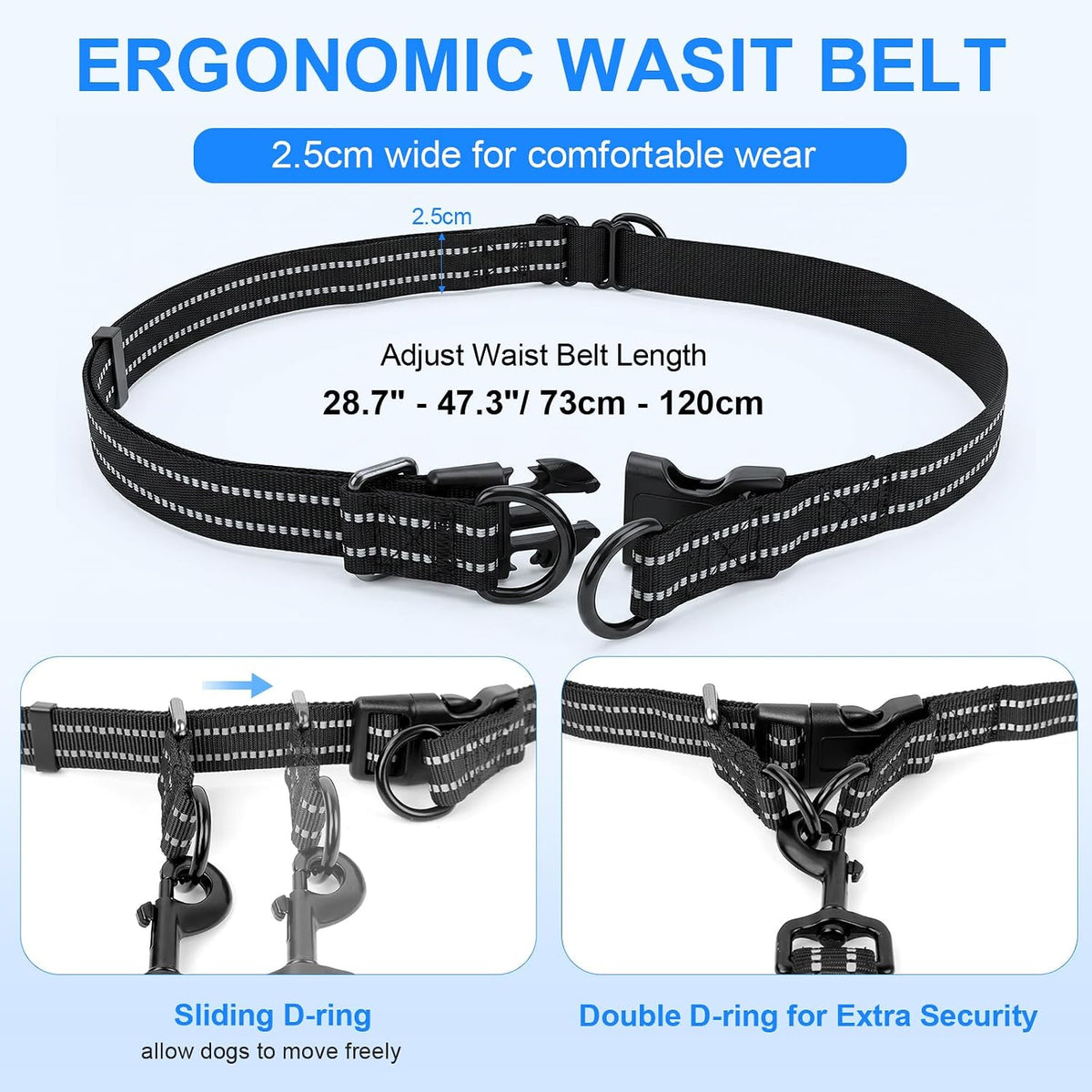 Philorn Hands Free Dog Leash for 2 Dogs, Adjustable Waist Leash
