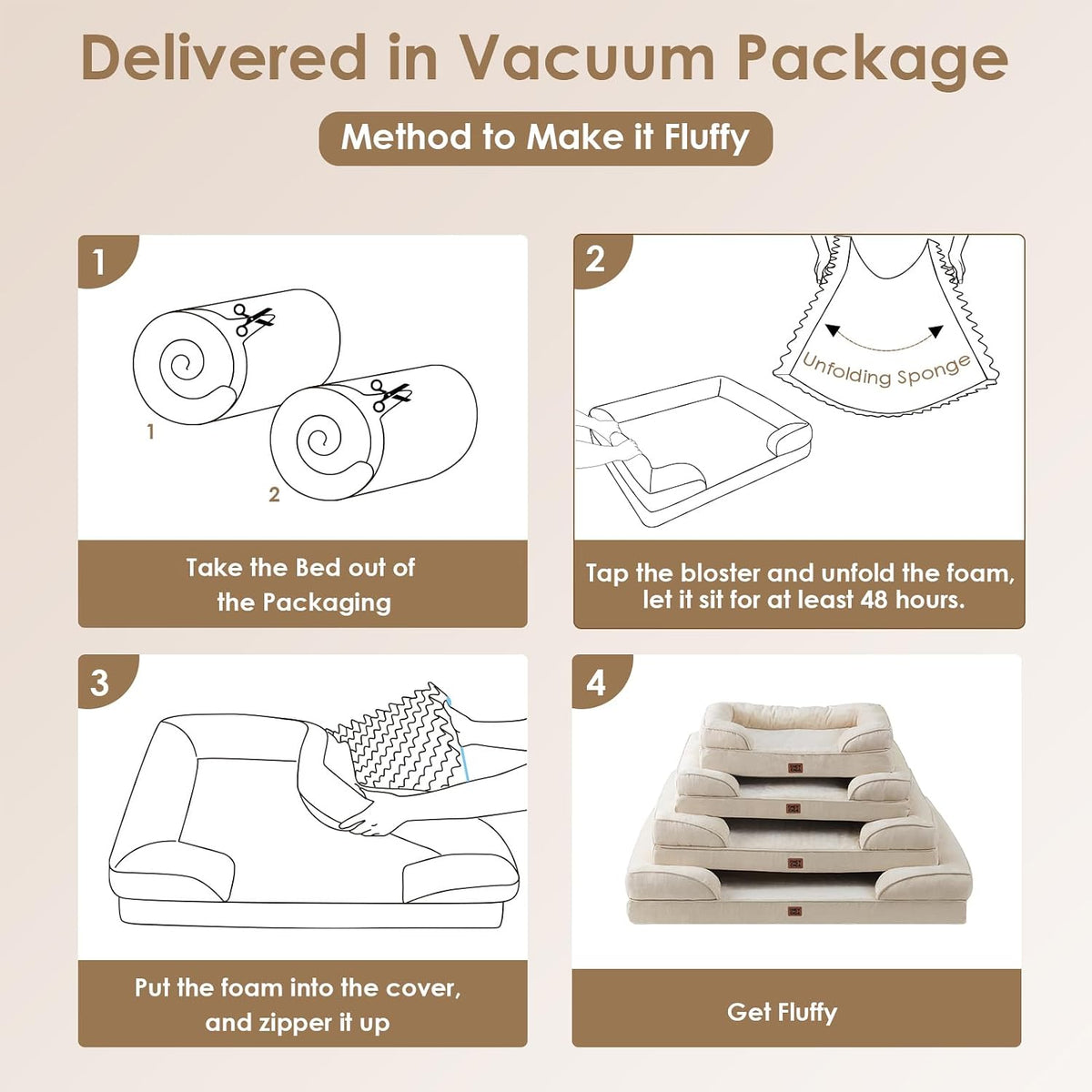 EHEYCIGA Orthopedic Dog Beds for Large Dogs, Waterproof Memory Foam Large Dog Bed with Sides, Non-Slip Bottom and Egg-Crate Foam Pet Couch Bed with Washable Removable Cover, Beige