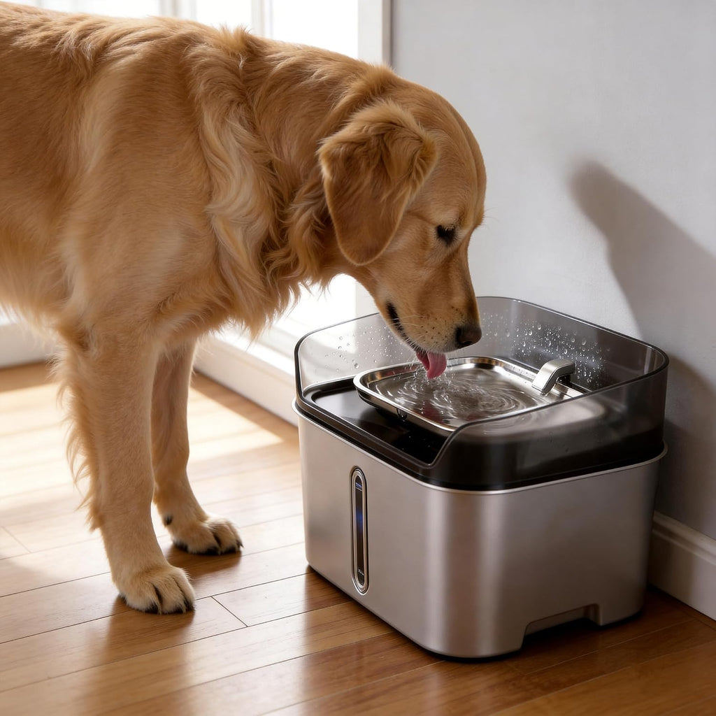 No Spill Dog Water Fountain Stainless Steel, Large 8L/2.1Gal Ultra Quiet