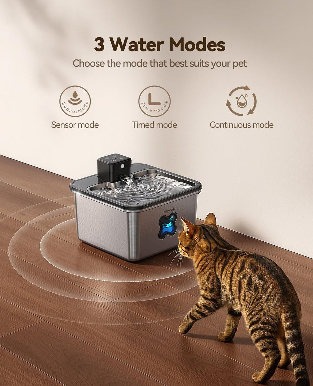 Cordless Cat Water Fountain : [Visual Filter] & [Heavy-Duty Stainless Steel] 3.2L/108oz, FEELNEEDY- Premium, Durable Design, 4000mAh Battery Operated Pet Fountain with Sensor, FN-W17 for Cats and Dogs
