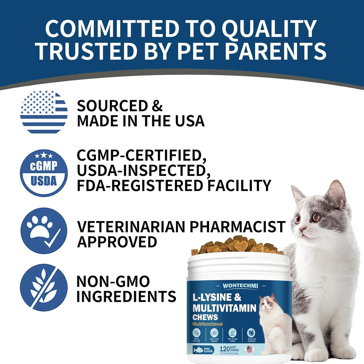 L-Lysine for Cats, Immune Support Cat Treats & Cat Multivitamin