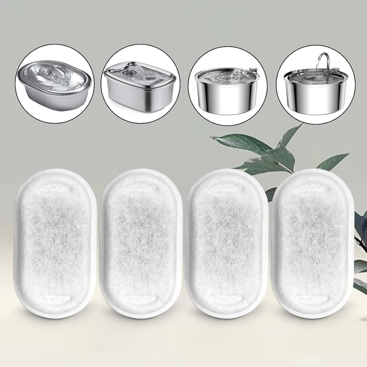 Cat Water Fountain Filters for 108/3.2L& 67oz/2L Stainless Steel Pet Water Dispenser,16 Cat Fountain Filter Replacement with 16 Sponges (16 Filters&16 Sponges)
