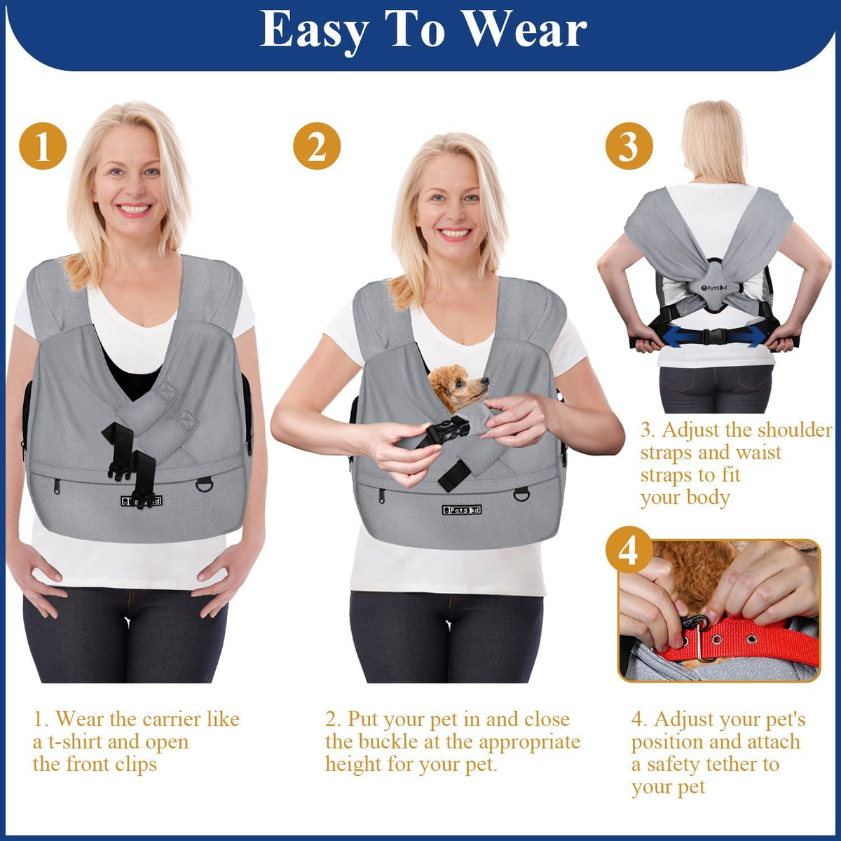 Petskd Dog Carrier Sling for Small Pet 7-15 LBS, Grey