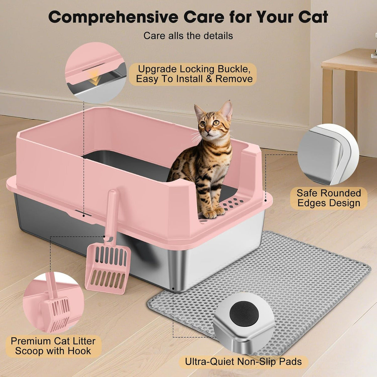 FURTIME Stainless Steel Cat Litter Box, Extra Large Cats Metal Litter Box