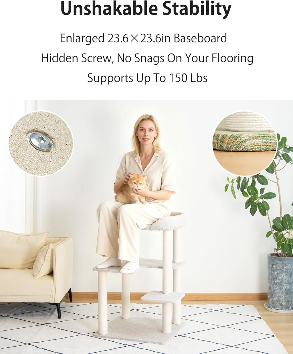 37.5" Cat Tree Tower for Large & Senior Cats, Low-Step Design