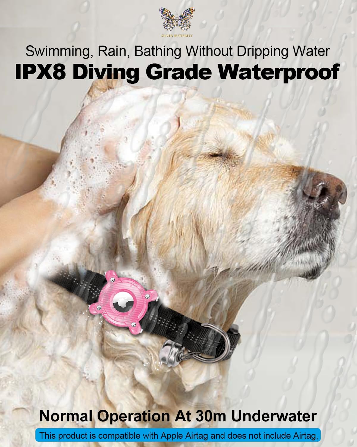Airtag Dog Collar Holder - IPX8 Waterproof, Removable Metal Buckle Strap, Ultralight Hard TPU, Compatible With Apple AirTag