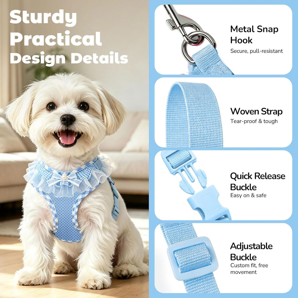 ABRRLO Cute Puppy Harness and Leash Set for Small Dogs Cats Boys,Blue,S