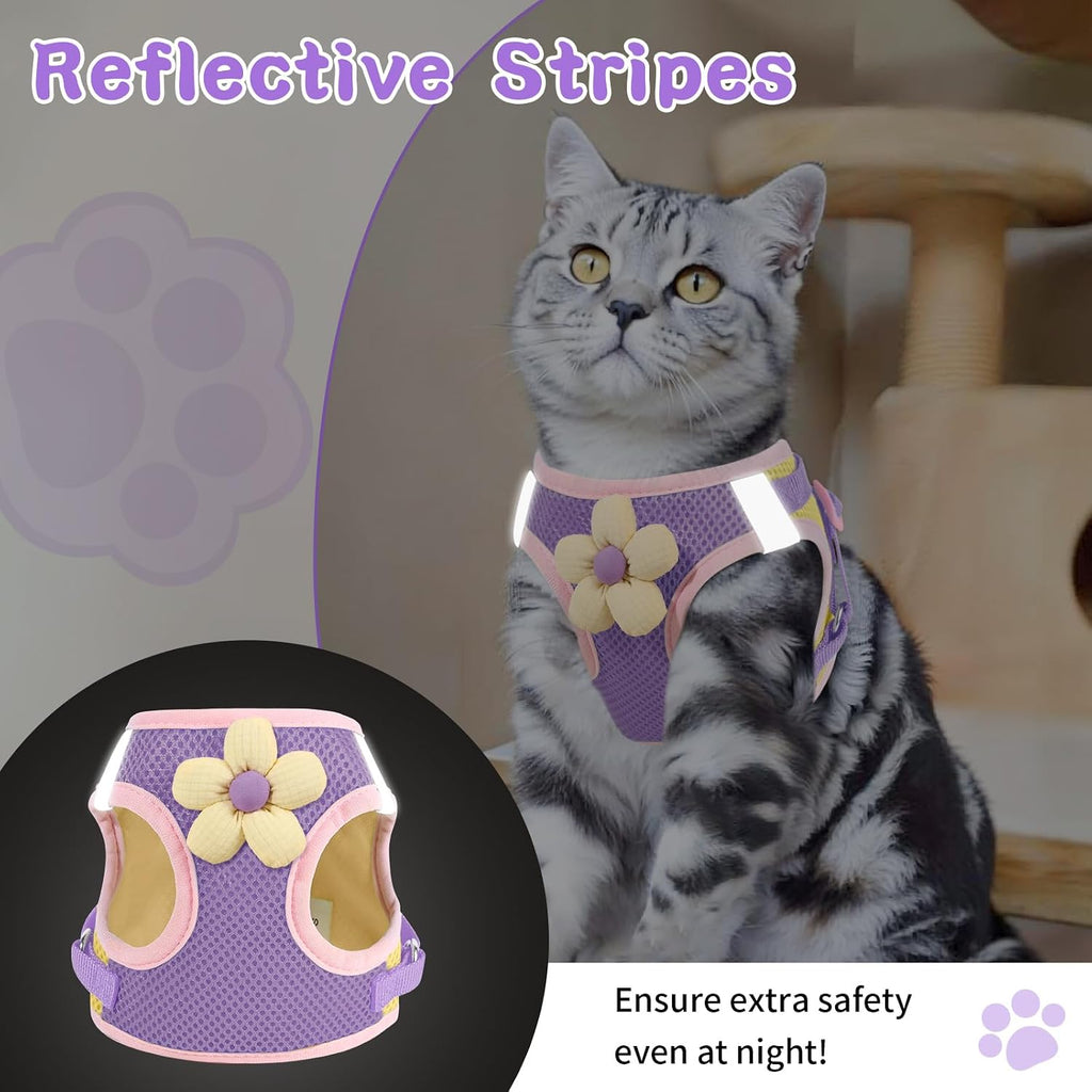 Cat Harness and Leash Set, Escape Proof Soft Vest Walk Purple S