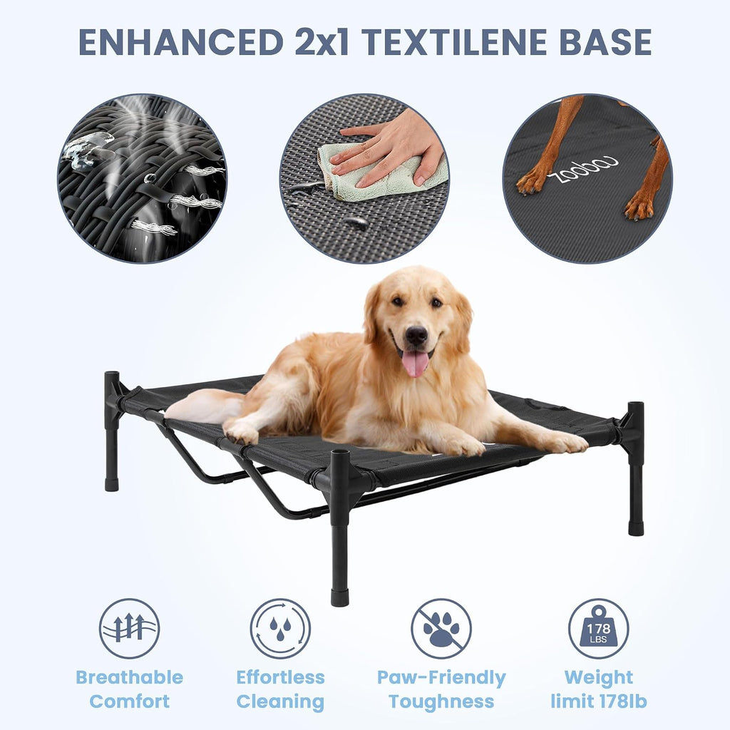 Zooba 48in XL Dog House Outdoor, Elevated Dog Bed with Canopy, Green