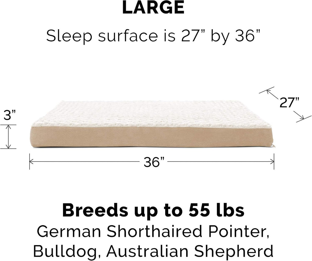 Furhaven Orthopedic Dog Bed for Large/Medium Dogs w/ Removable Washable Cover, For Dogs Up to 55 lbs - Ultra Plush Faux Fur & Suede Mattress - Cream, Large