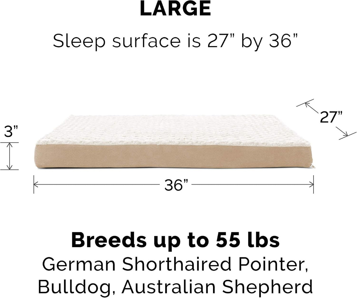 Furhaven Orthopedic Dog Bed for Large/Medium Dogs w/ Removable Washable Cover, For Dogs Up to 55 lbs - Ultra Plush Faux Fur & Suede Mattress - Cream, Large