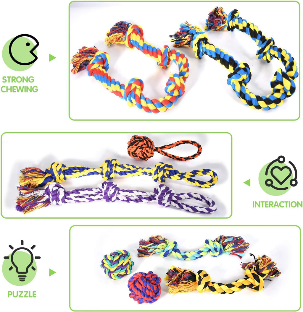 SHARLOVY Large Tough Chew Toys for Aggressive Chewers, 9 Pack Dog Rope Toys | Heavy Duty 5 Knots Indestructible Rope Toys for Large Breed, Cotton Puppy Teething Chew Toys,Tug of War Toy for Medium Dogs