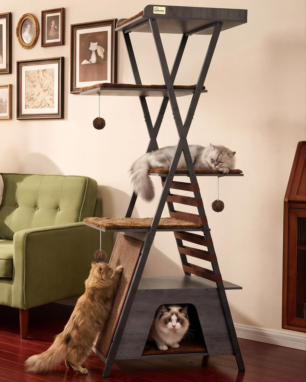 FourFurPets 72.4" Modern Cat Tree for Indoor Cats, Multi-Level Cat Condo