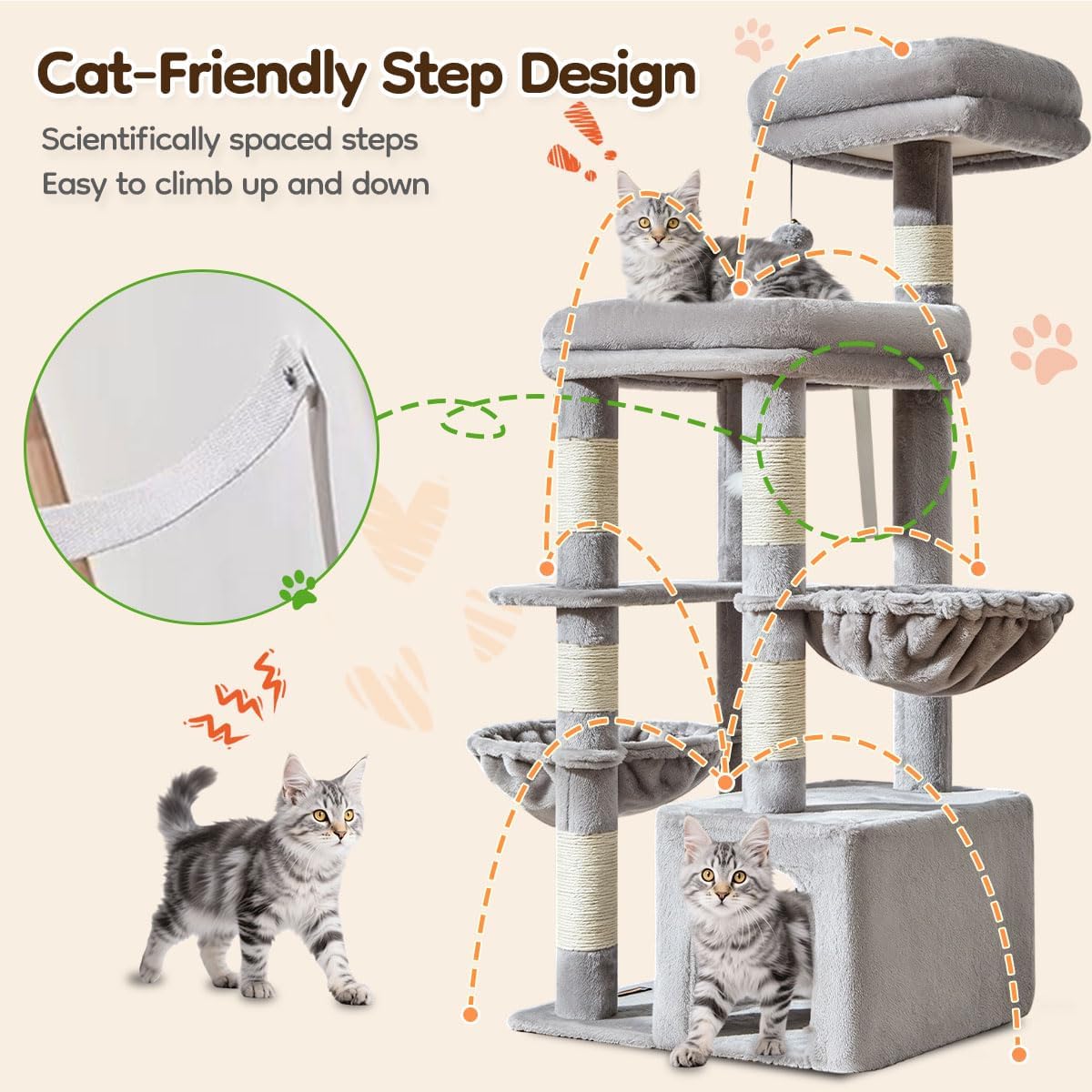 Taoqimiao 53.5in Cat Tree, Heavy Duty Sturdy Cat Tower for Indoor Cats S20W