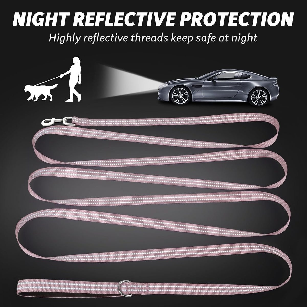 Long Dog Leash XiaZ Training Leashes 10/15/20/30/50/100ft Long Lead for Dogs 100ft Training Leash for Outside Pink 100 Foot Nylon Padded Handle Reflective Hiking Yard