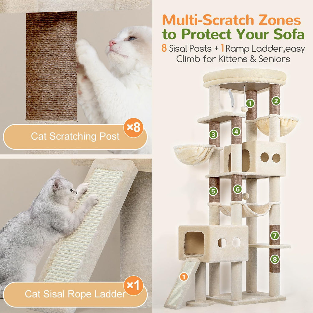 Globlazer 81in Tall Cat Tower for Large Adult Cats, S81G Pro Max, Beige