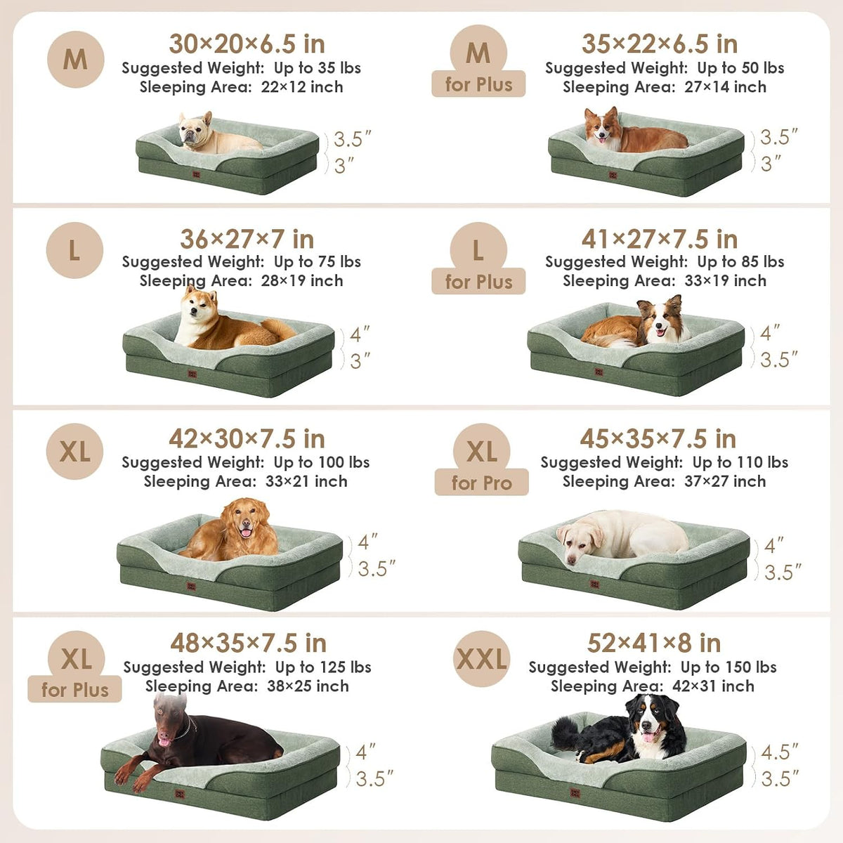 EHEYCIGA Orthopedic Dog Bed for Large Sized Dog, 45x35 Inch Large Memory Foam Dog Couch Bed with Sides, Waterproof Liner & Washable Removable Cover, Bolster Pet Sofa, Green