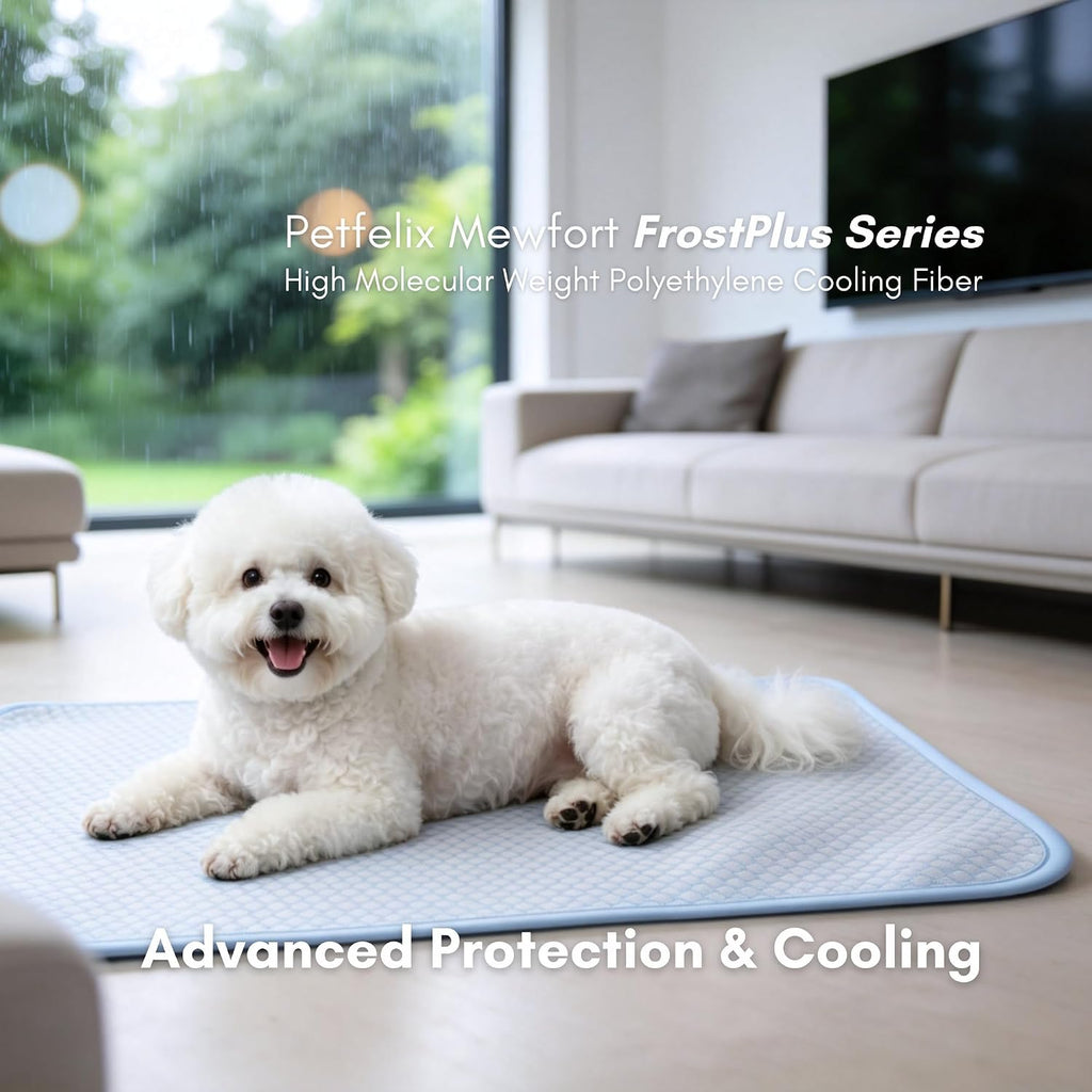 Petfelix FrostPlus Cooling Mat for Dogs Qmax>0.45 Breathable Dog Cooling Mat Chemical Free Fabric Cooling Dog Bed for Cats and Small Animals Non Slip Washable Scratch Resistant, S, 20''*16''