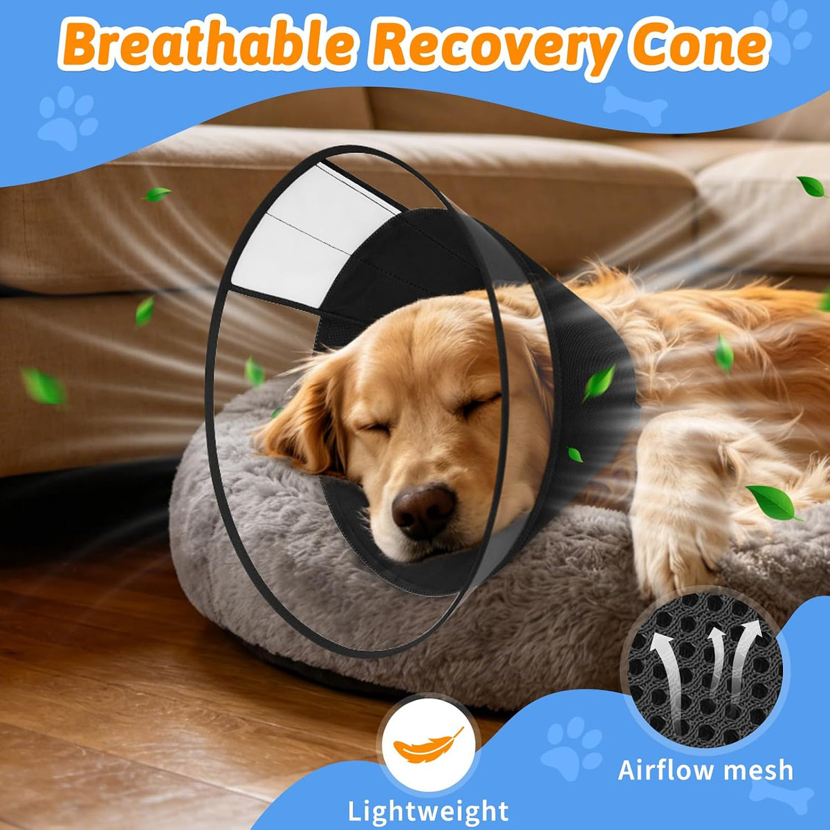 Dog Cone Collar, Clear Soft Cone to Stop Licking, Breathable Mesh