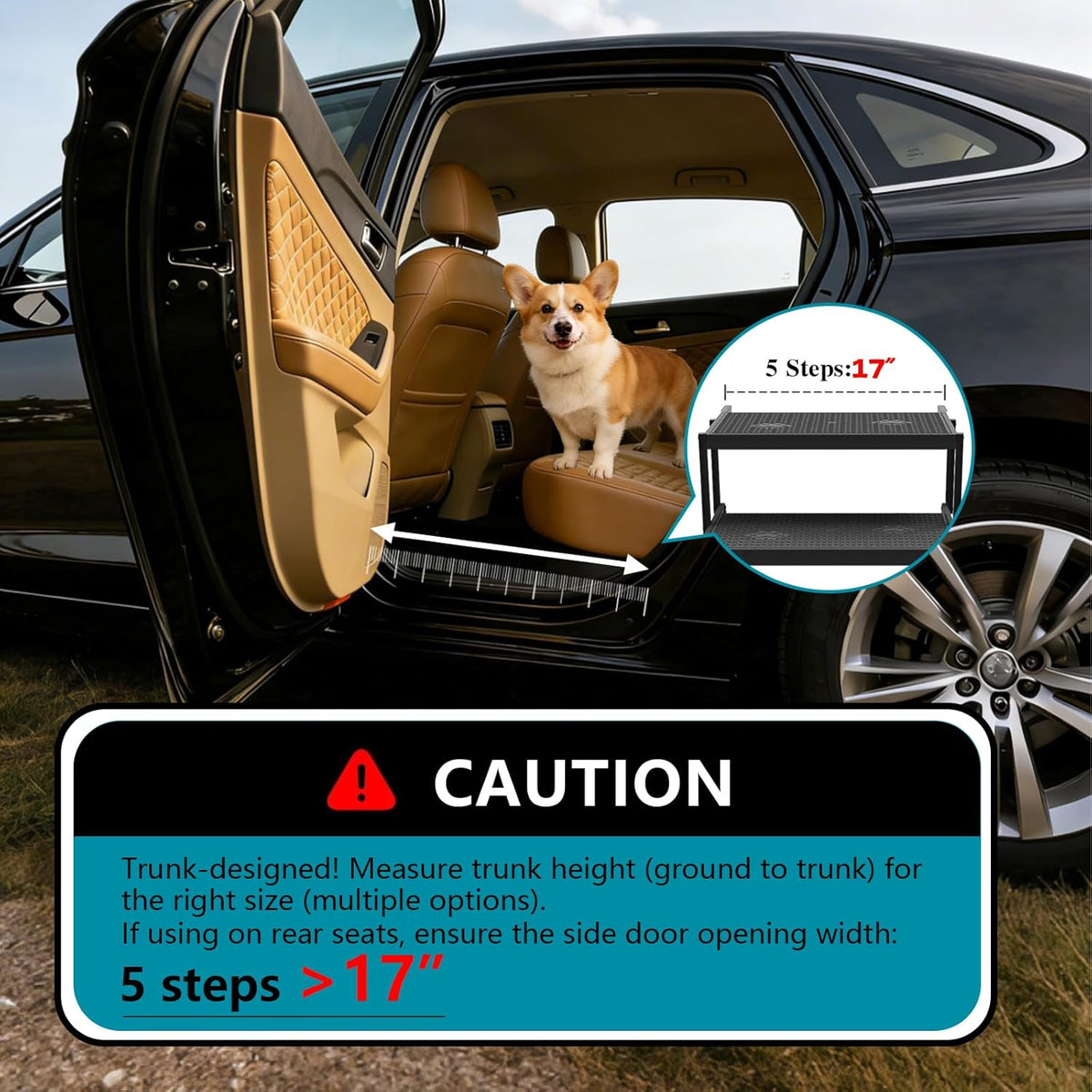 Dog Stairs for car, 6 Steps Foldable Dog Steps for Truck, Upgraded Non-Slip Pet Stairs for lagre Dogs, Metal Pet Stairs for SUV, Truck and Cars