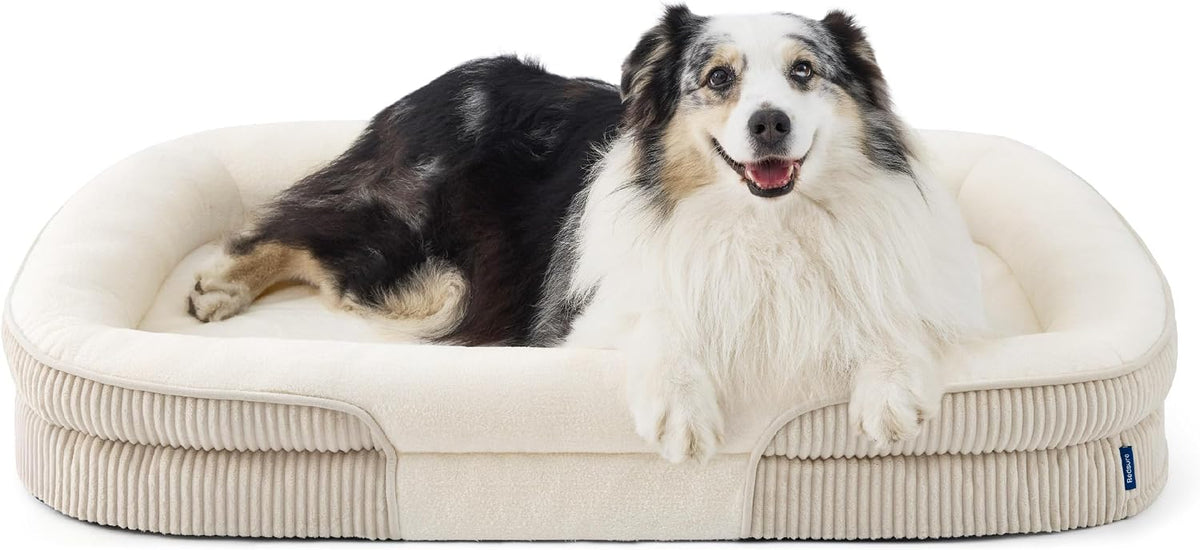 Bedsure XLPro 360°Oval Bolster Orthopedic Dog Beds Large Sized Dog,45"Beige